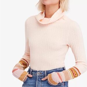 Free People Mixed Up Cuff Thermal Top Peach Size Large
